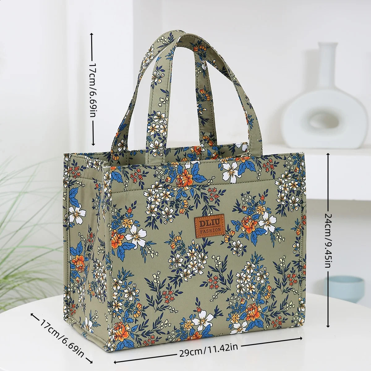 nylon printed thick capacity large handbag work portable zipper semi closed lunch box storage bag bento bag 250410