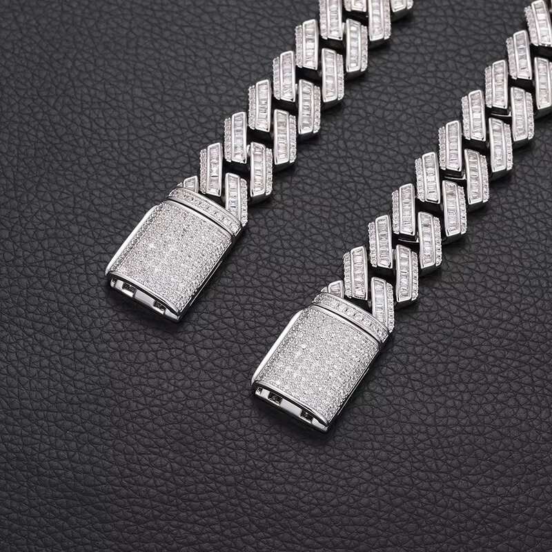 Luxury 16mm Cuban Necklace bracelet Pure 925 Silver Gra Certificate baguette Moissanite Cuban Link Chain for Male