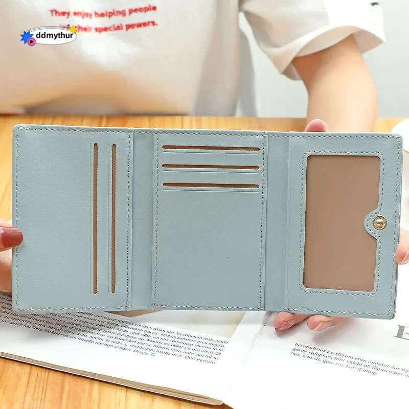 Women Short Cute Small Student Triple Fold Girl ID Bag Card Holder Coin Purse Ladies Wallets Cartoon Bags ddmythur