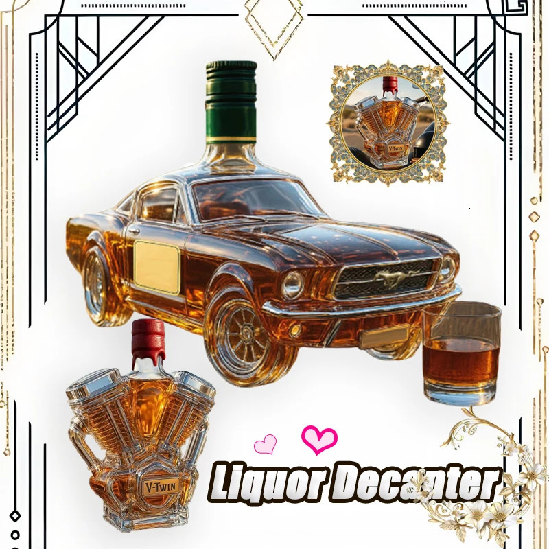 Car Engine Whiskey Liquor Glass Decanter Home Bar Transparent Wine Bottle Container Statue Table Decoration Gift Accessories 251106