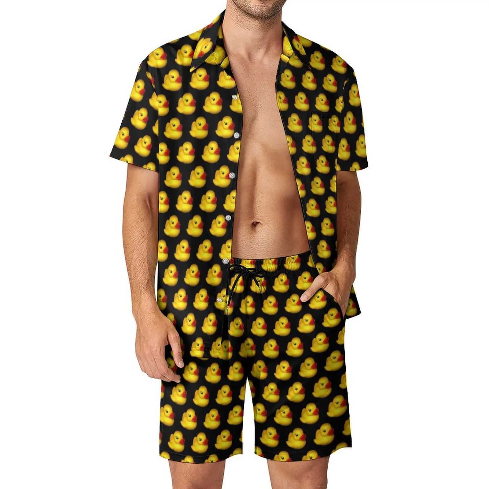 Summer Yellow Rubber Duck 3D Printed Mens Shirt Set Short Sleeve Oversized Beach Shorts Street Clothing Hawaii SetXJ250412
