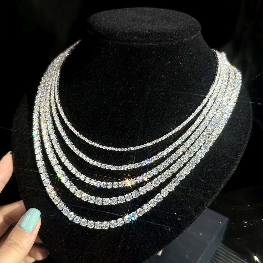 Hot Selling Silver 925S Link Necklace Men Women 3mm 4mm Hip Hop Necklace Jewelry Fashion Mossanite Tennis Link Chain
