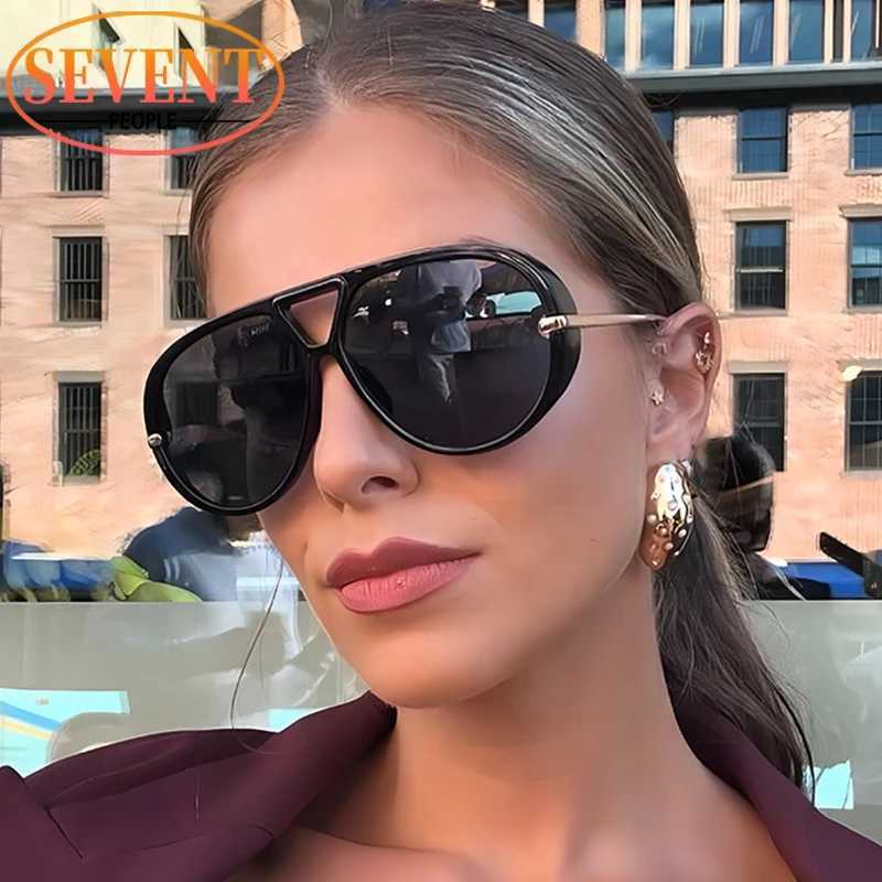 Oversized Oval Punk Pilot Sunglasses Women Big 2025 Luxury Brand Vintage Metal Frame Sun Glasses for Ladies UV400 Shield Eyewear Z250411