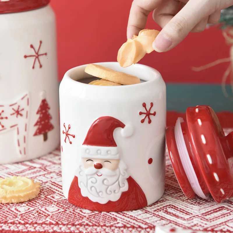 Christmas Nordic Style Santa Claus Elk Tree Round Ceramic Sealed Jar Candied Dried Fruit Nut Food Storage Container Kitchen Accessories Y251112