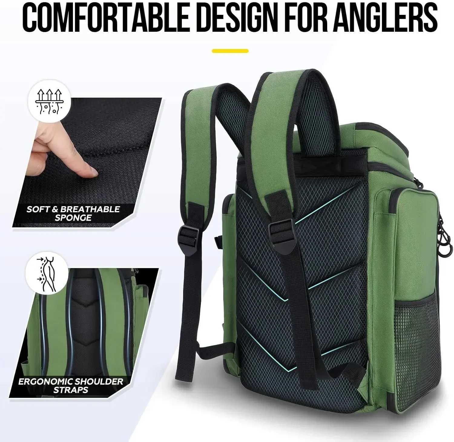 Fishing Backpack Multifunctional Fishing Tackle Backpack Outdoor Storage Tackle Bag with Protective Rain Cover for Fishing Gear Z250411