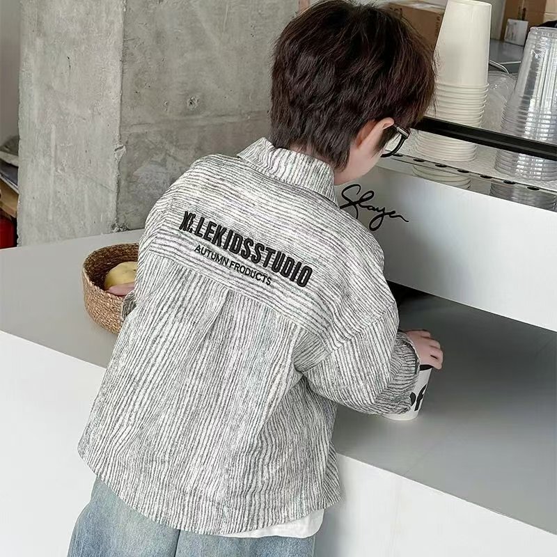 Ddmyshoesvip Boys And Autumn Western Style Loose New Early Spring Striped Shirt Thin Coat