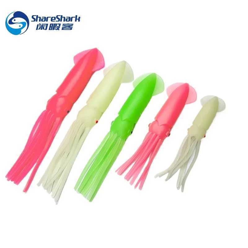 5Pcs Fishing Soft Squid Lures Silicone Squid Trolling Jigs Bait Accessories Luminous Artificial Saltwater Octopus Z250411