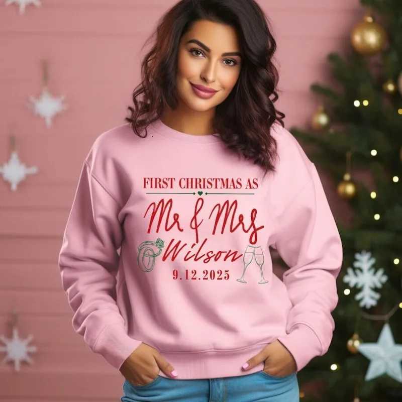 POD customization Custom Couples Christmas Sweatshirts Merry and Married First Christmas As Mr and Mrs Custom Gift for Newlyweds Couples HoodieT251112