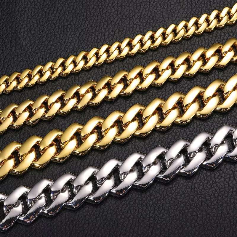 Classic Solid Pin Gold 10/14/18/20mm Cuban Miami Chain Necklace