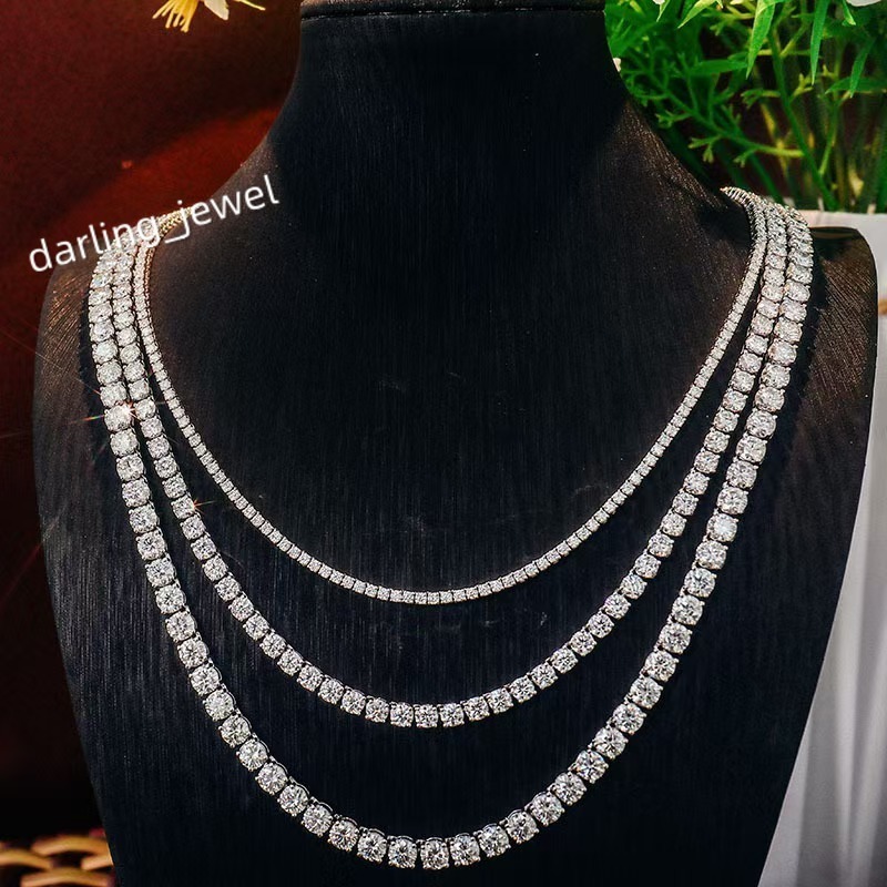 S925 Sterling Silver Moissanite Tennis Chain Inlaid with VVS Moissanite Hip-hop Bracelet Luxury Necklace