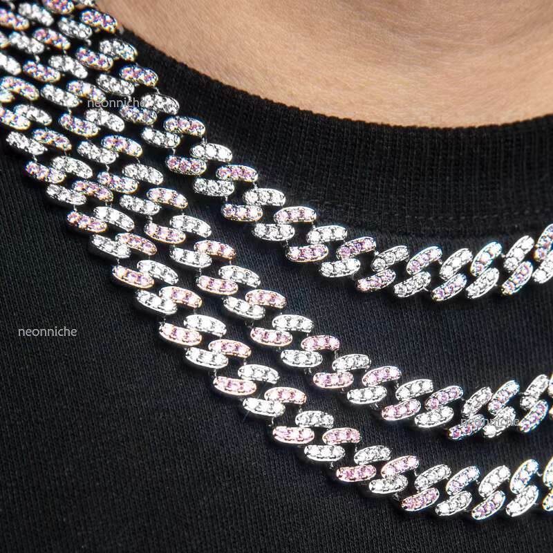 Fashion 12mm Hip Hop Sier Iced Out Chain Tow Color Moissanite Dia Fine Jewelry VVS Quality Cuban Necklace Men's