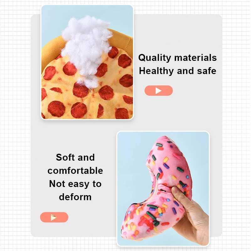 Plush dog toys donuts pizza shaped pet squeeze toys used for small dogs to clean their teeth small dogs to chew sound toys pet supplies Z250412