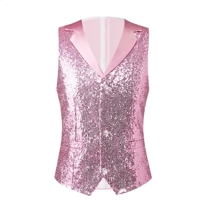 Red Mens Suit Vest Single-breasted V-neck Vests Shiny Sequins Decorated Waistcoat Suitable for Host/Singer/Stage/Party 250407