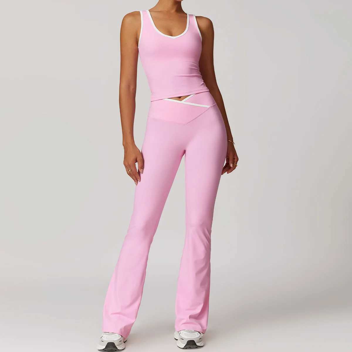 High quality Yoga Set 2 Piece Women Shorts vest Suits Workout Bra Cropped Sports High Waist Gym flares Legging Fitness Wear 8843 J251112