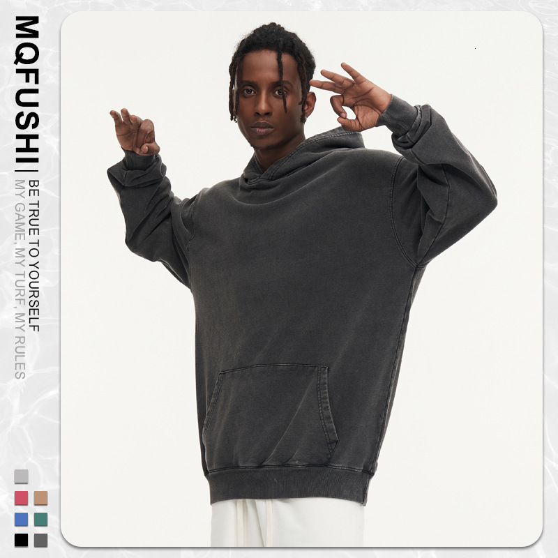 New Pure Cotton 425g Vintage Washed Hooded Sweatshirt Loose Fit Unisex American Wax Dye 230828