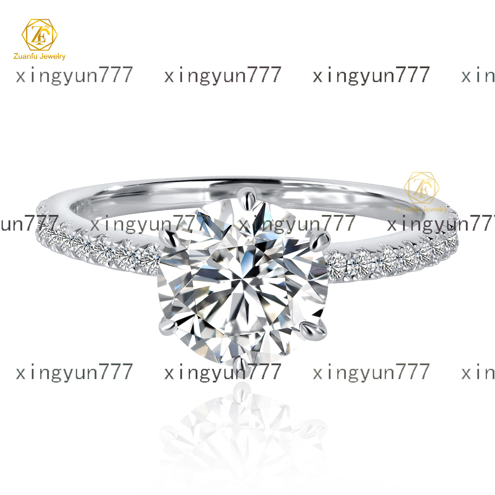 Classic Six Claws Moissanite Diamond Ring 2CT VVS1 Clarity Round Cut 925 Silver Moissanite Gemstone Ring for Wedding Engagement