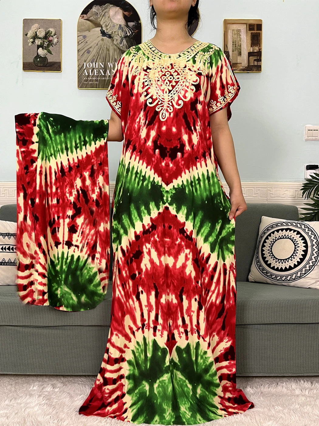 Muslim Cotton Abayas Womens Decal Printed Caftan Marocaine Robe Boubou African Islamic Dress 250411