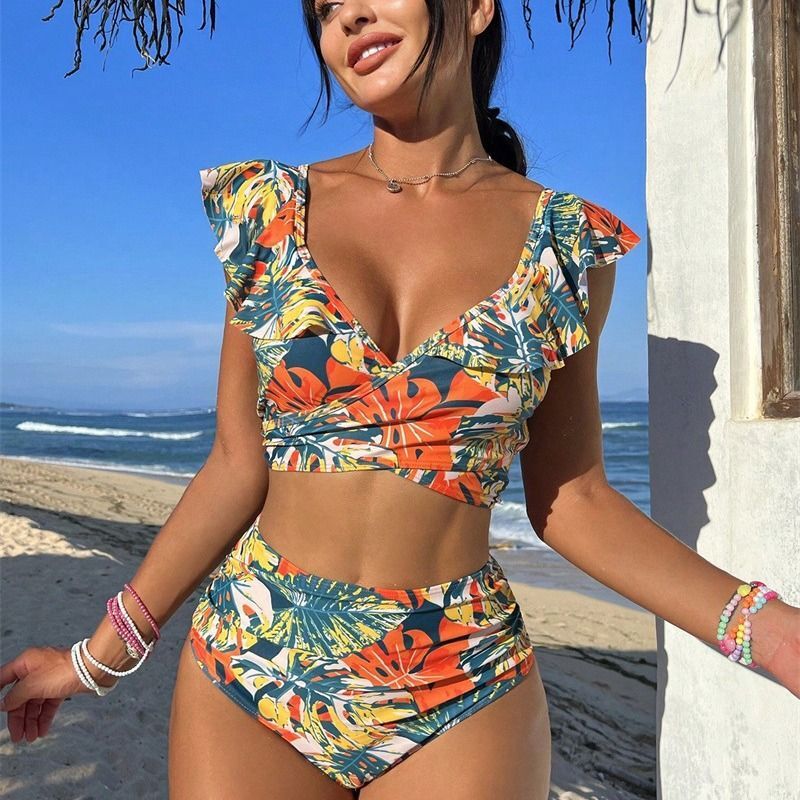 Women's Clothing Two Piece Swimsuit Women Sexy Ruffled Backless Bikini