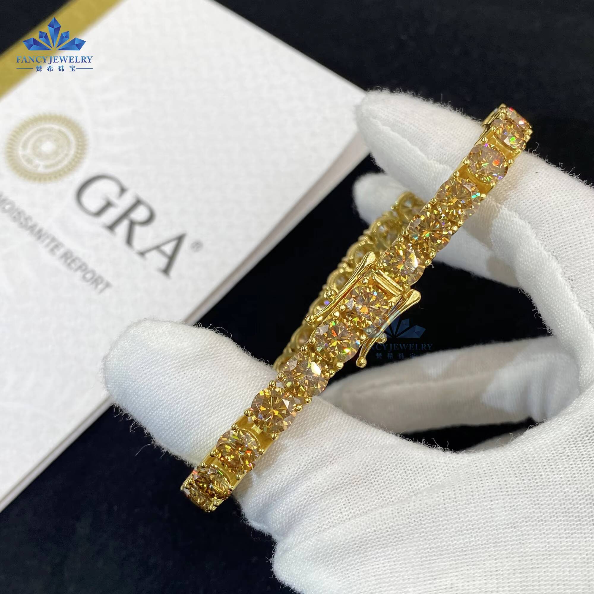 Hip Hop Bling Champagne Moissanite Tennis Bracelet 925 Sterling Silver GRA Iced Tennis Chain in 3mm 4mm 5mm 6mm Sizes Gift