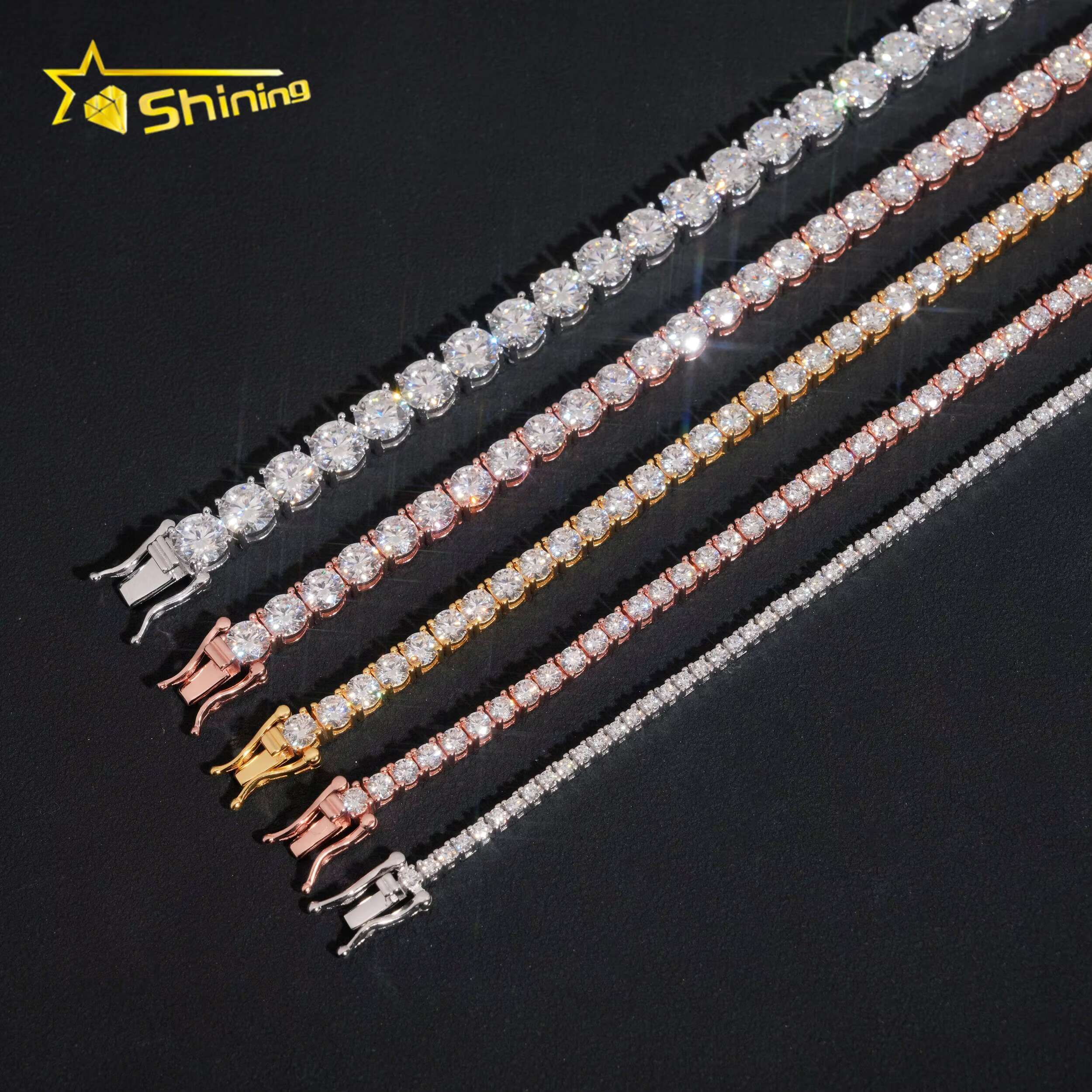 High Quality Pass Diamond Tester Hip Hop 925 Sterling Silver 2mm 3mm 4mm 5mm 6.5mm Moissanite Tennis Chain Bracelet