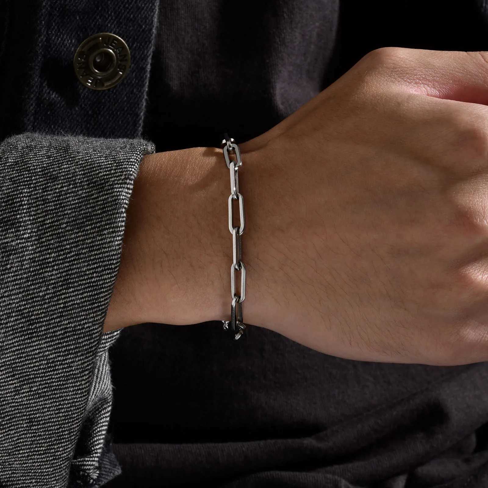 5mm Paperclip Chain Bracelets for Men WomenWaterproof Rectangle Stainless Steel Links WristbandTrendy Jewelry GiftsC250411