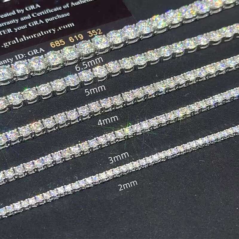 Fine Jewelry Hip Hop White Gold 925 Silver Vvs Moissanite Lab Grown Diamond Tennis Bracelet 3mm 4mm Moissanite Tennis Chain