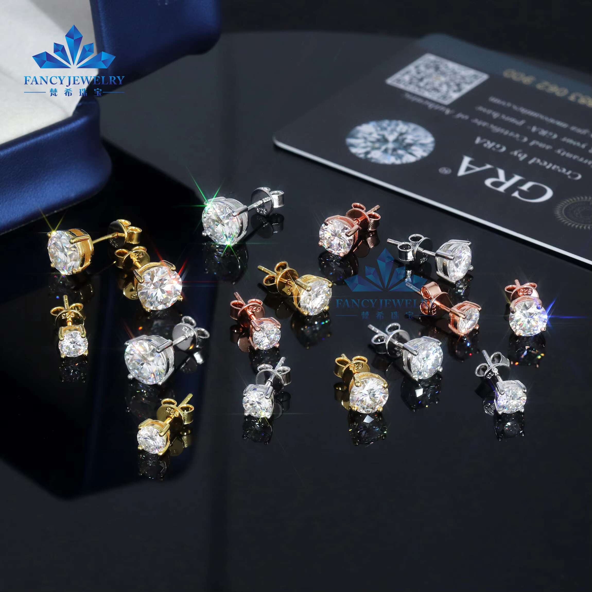 Fine Jewelry 925 Sterling Silver Gold Plated Butterfly Back 4 Claws Round 5MM 6.5MM 8MM 2CT Moissanite Stud Earring