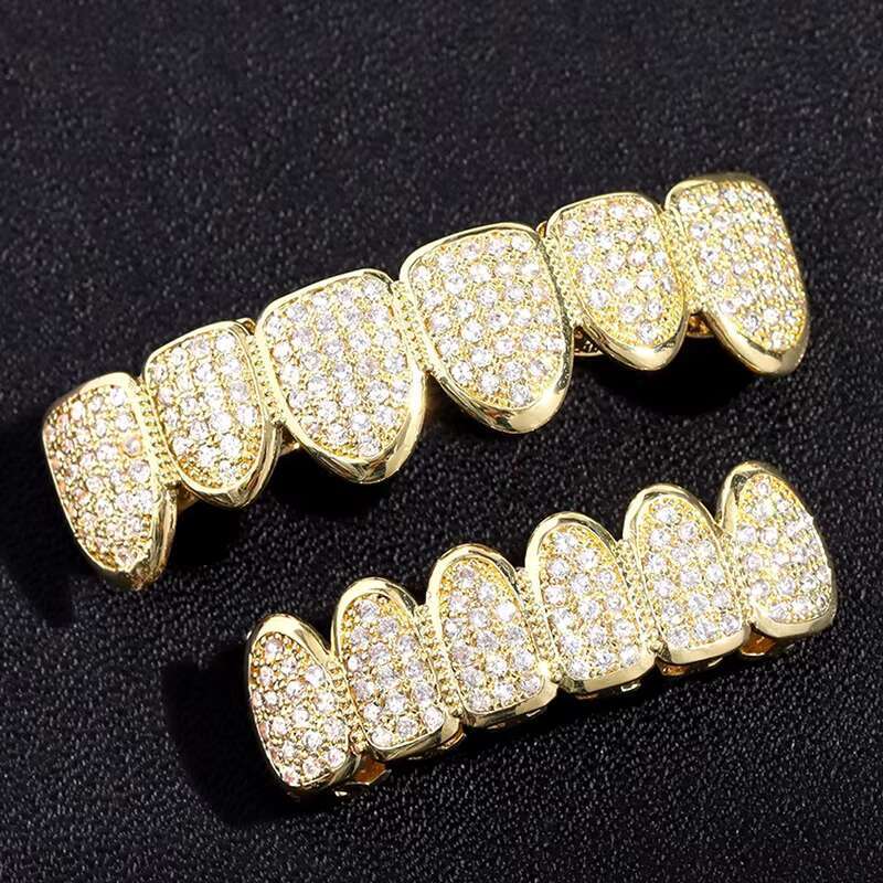 Silver Bling Hip Hop Grillz Mold Kit De Dent VVS Moissanite ZIRCON Iced Out Gold Grills Teeth Grillz Custom Grillz for Teeth