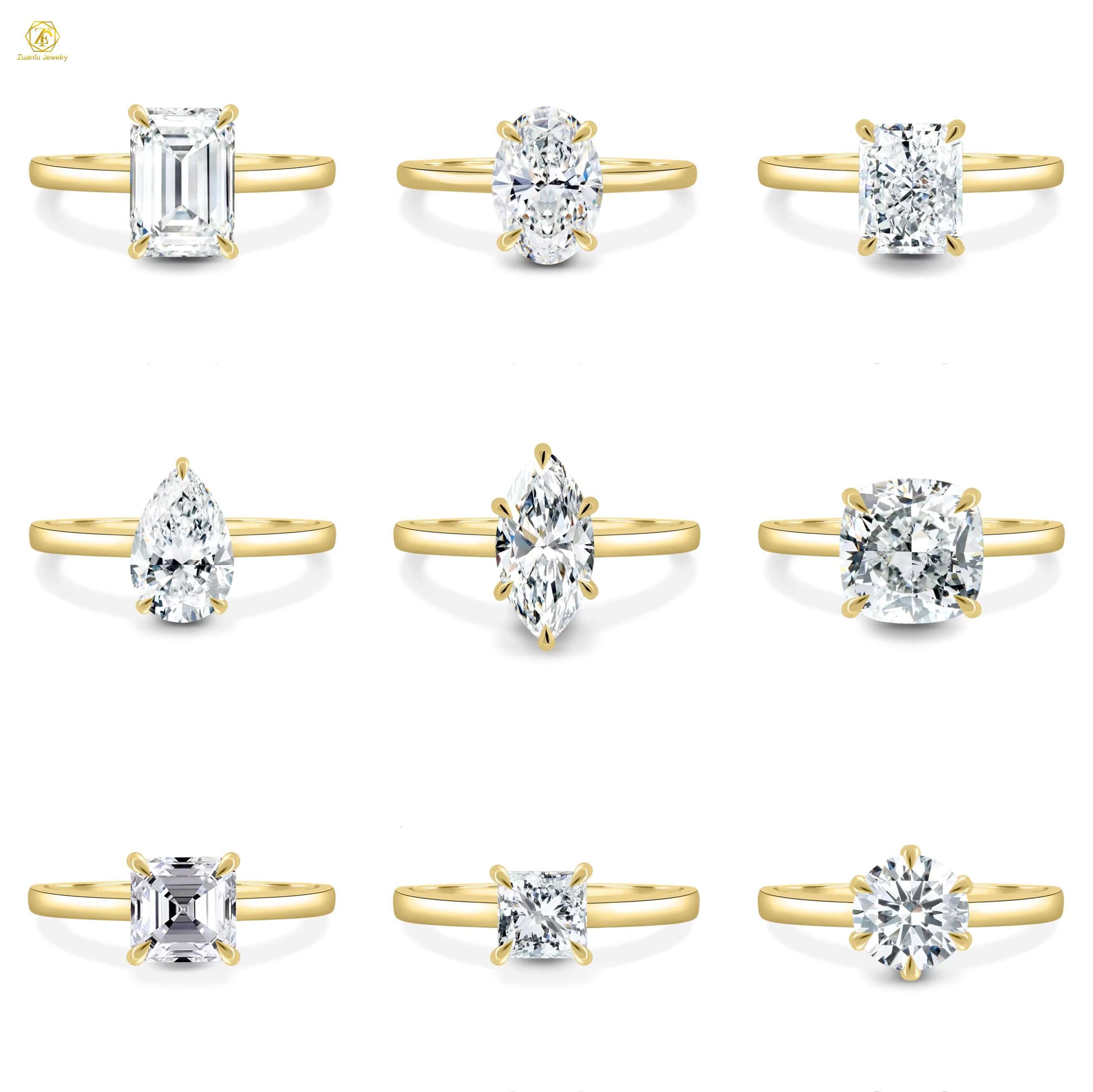 Womens 925 Sterling Silver 18K White Gold D Color VVS Emerald Cut Moissanite Wedding Engagement Rings Fashion Jewelry Gift