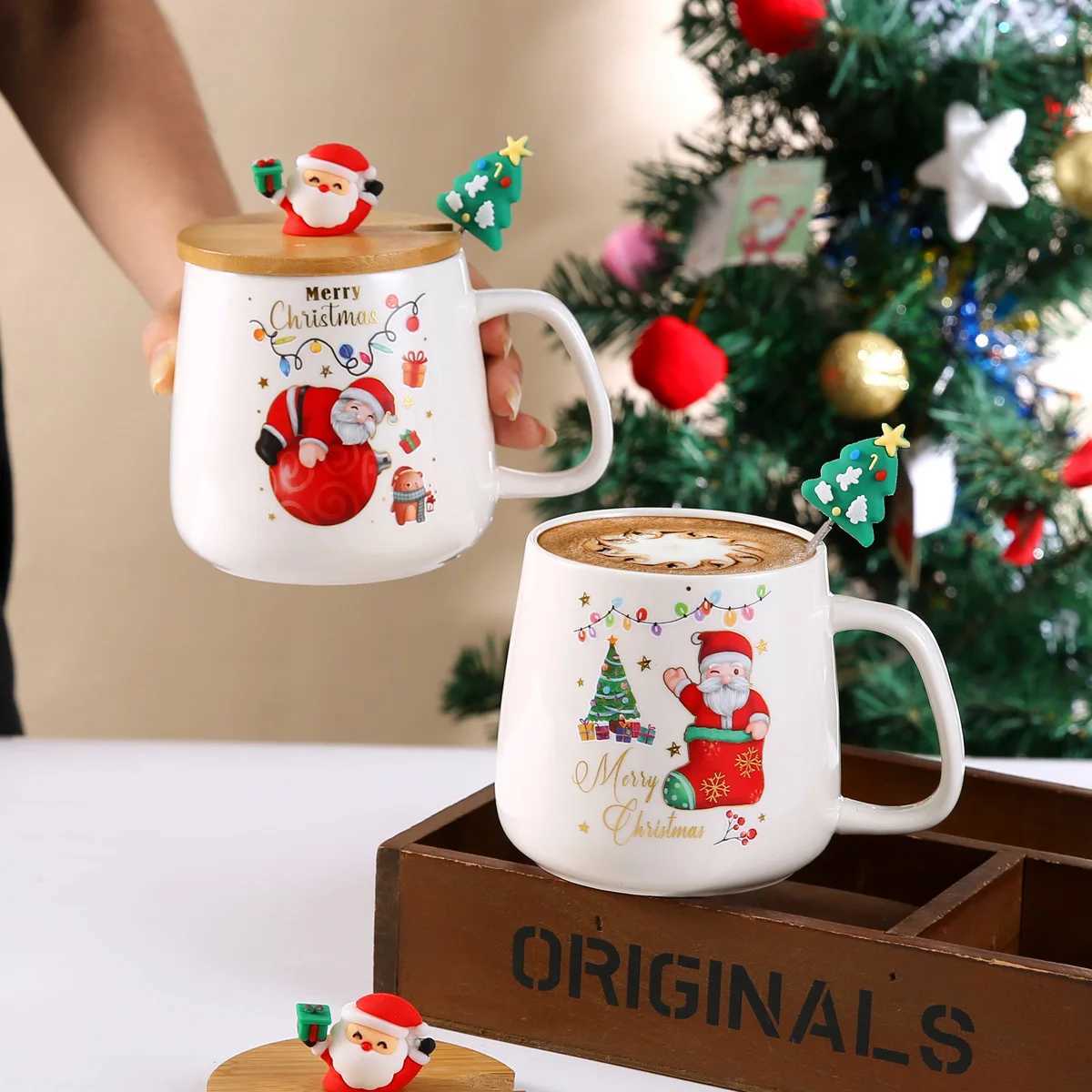 Christmas Mug gift box ceramic mug Christmas gift Ceramic mug with lid with spoon set cup Coffee cup Christmas present Y251112