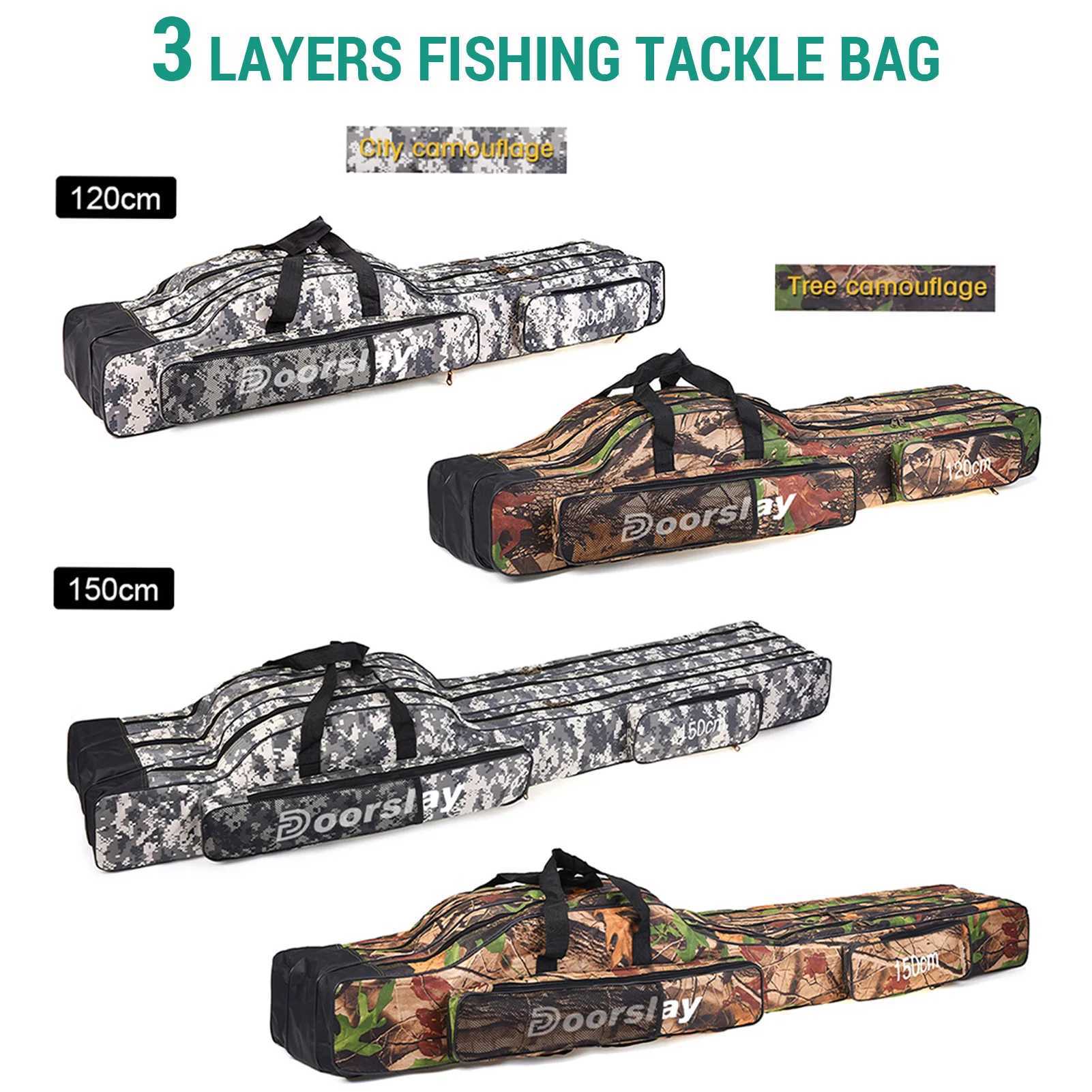 Doorslay 3 Layers Fishing Bag Portable Folding Fishing Rod Reel Bag Fishing Tackle Carry Bag Case Travel Storage Bag Z250411