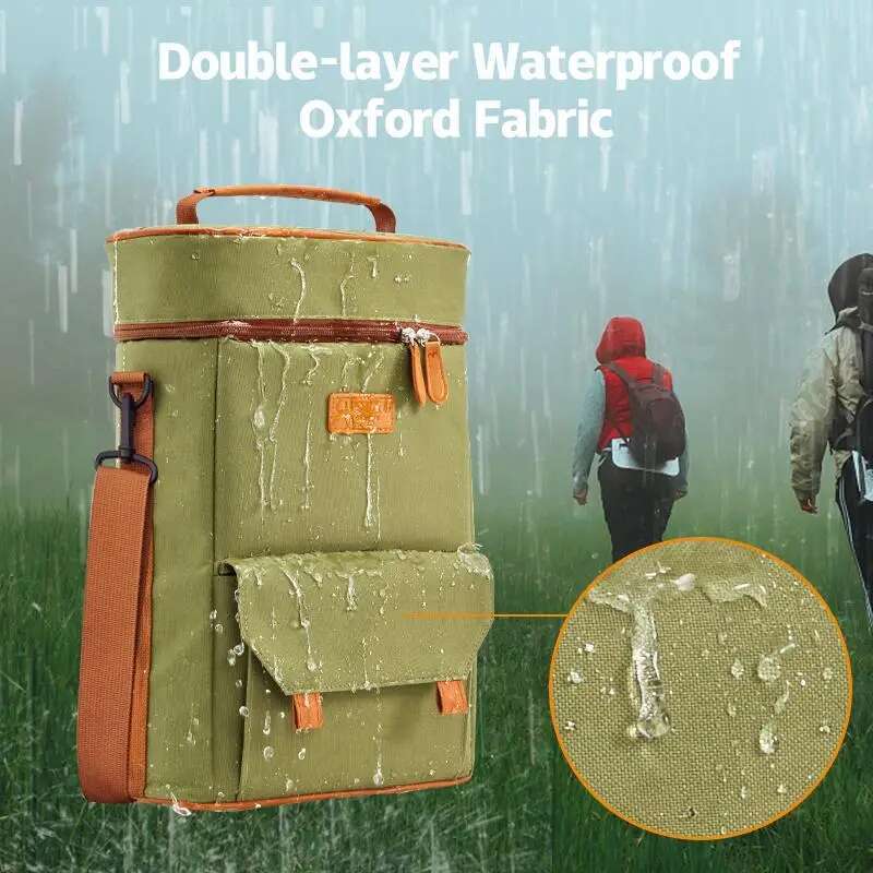 Premium Yerba Mate Kit Carrier Tote - Waterproof 2 Wine Bottle Pockets Portable Bag For Travel, Picnic, Beach