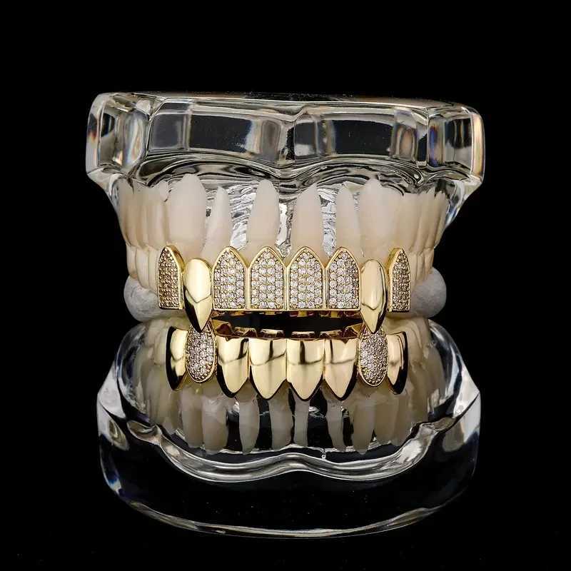 2 pieces of S925 silver including 4.7 carat silica hip-hop street rap mens and womens dental grills ice micro laid dental grills S925 silver 18k W2504