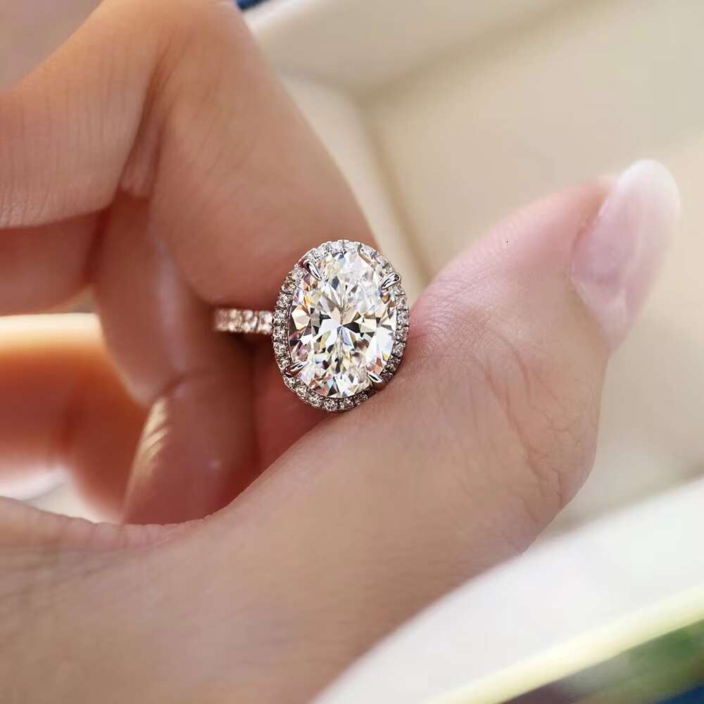 Luxury Jewelry Solitaire 3ct Moissatine Diamond Oval Halo Rings Set for Women Real 925 Sterling Silver for Women Engagement
