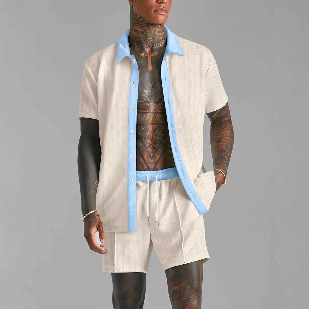 Handsome mens clothing 2025 new summer short sleeved shorts comfortable cardigan wool sweater two-piece casual outdoor mens clothingXJ250412