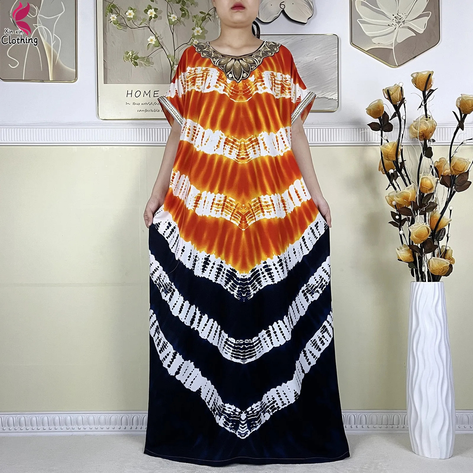 Latest Abaya Womens Osaka Summer Short sleeved Dubai Fashion Printed Cotton Robe Muslim Loose Dress 250411