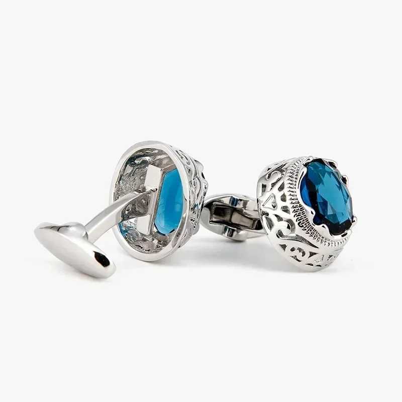 New Blue Diamond Cufflinks Luxury Mens Jewelry OL Business Banquet Shirt Button Mens French Cufflinks Wedding AccessoriesT250412