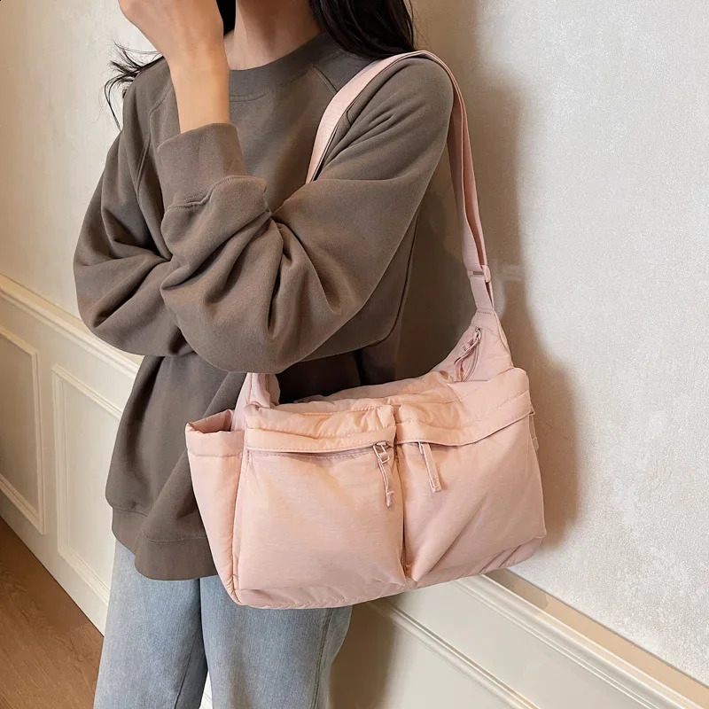Large capacity nylon messenger bag womens waterproof casual cross shaped bag multi pocket workwear style single shoulder bag 250411