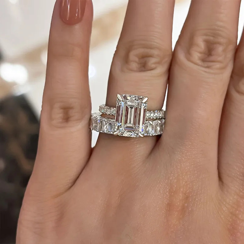 Choucong Brand Classical Jewelry Wedding Rings 925 Sterling Silver Fill Emerald Cut 5A Cubic Zircon CZ Diamond Gemstones Party Women Couple Bridal Rin
