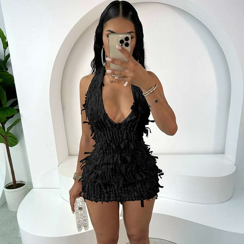 Women's Wear INS Women's Summer New Product Sexy And Spicy Hanging Neck Lace Up V-Neck Open Back Slim Fit Wrap Hip Dress