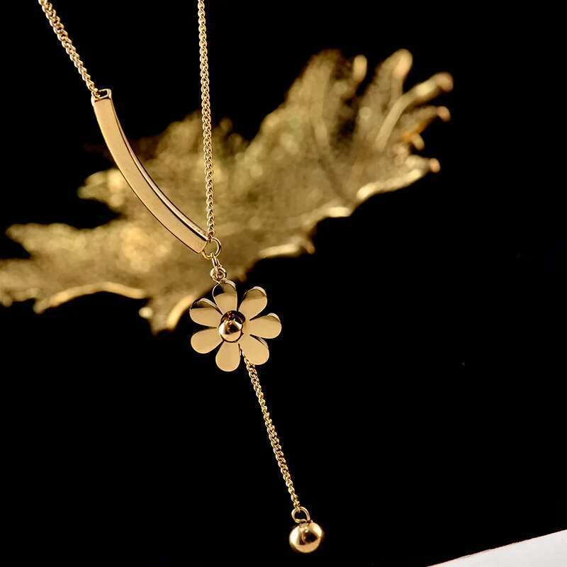 DIEYURO 316L Stainless Steel 2021 Hot Sale Beautiful wer Hanging Long Style Exquisite Clavicle Chain Necklace For Women