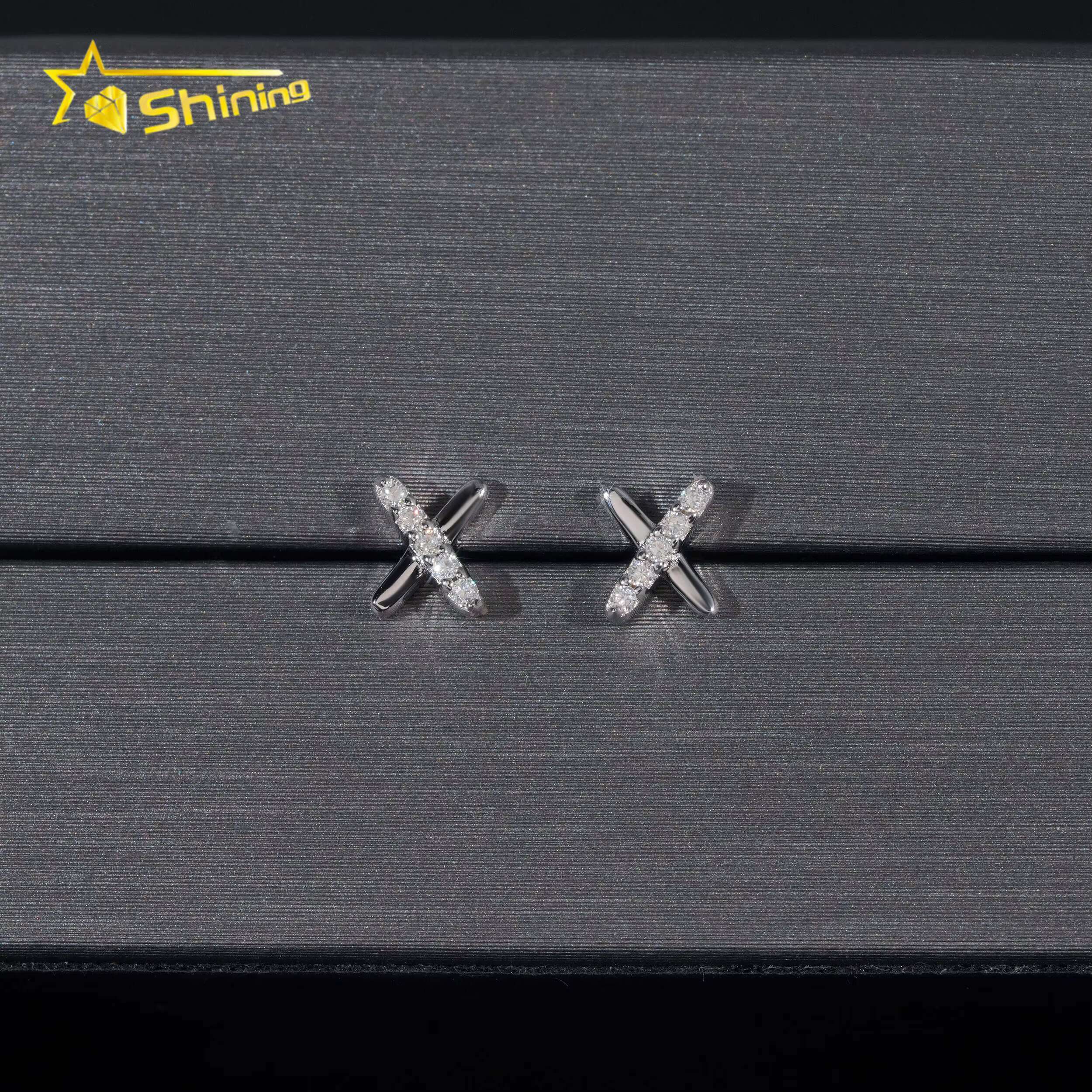New Design Simple X Earring Iced Out Hip Hop Jewelry VVS Diamond Moissanite Gold Plated 925 Sterling Silver Stud Earrings