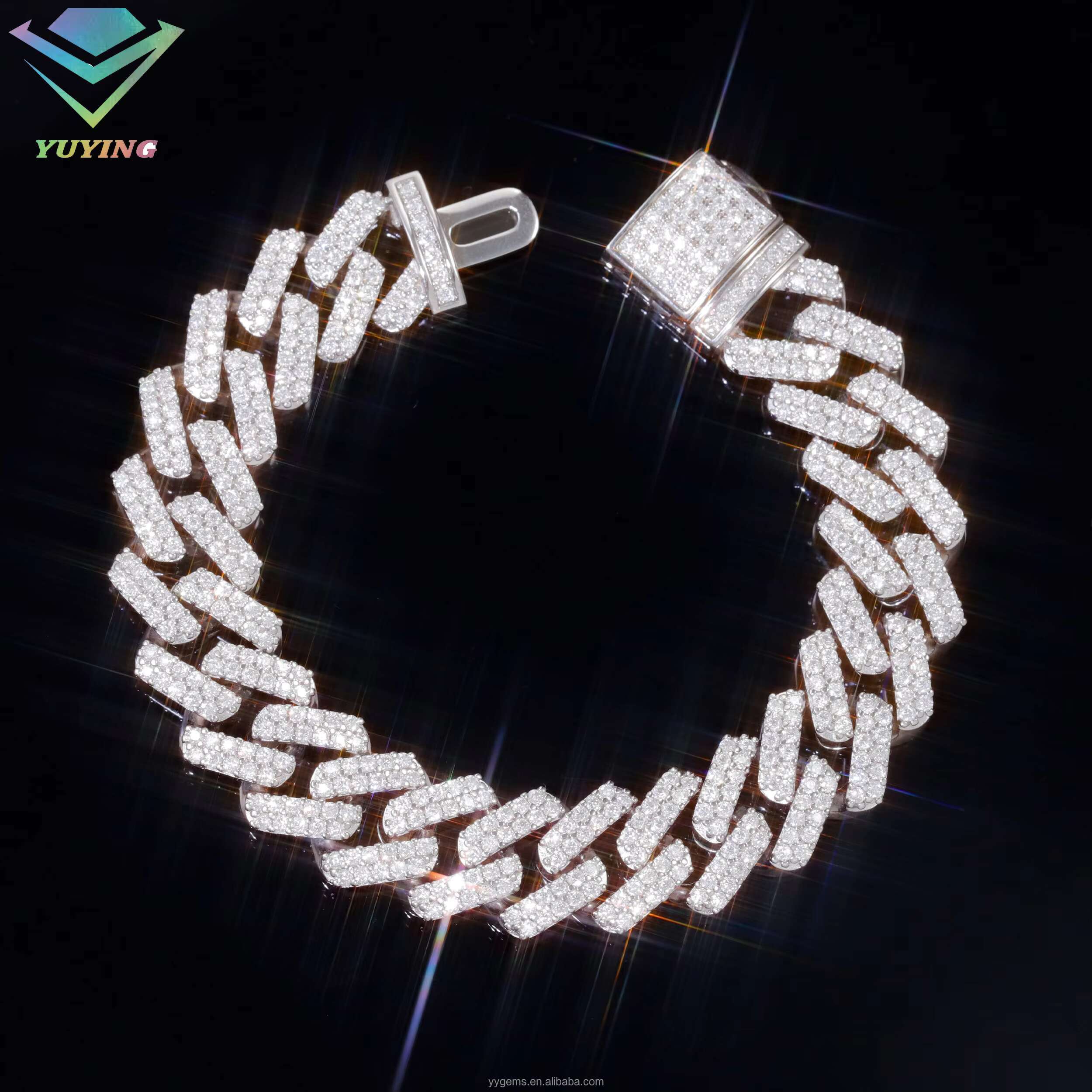 S925 Sterling with Iced Out 2row 13mm Vvs Moissanite Cuban Moissanite Diamond Chain Cuban Link Moissanite Necklace Bracelet