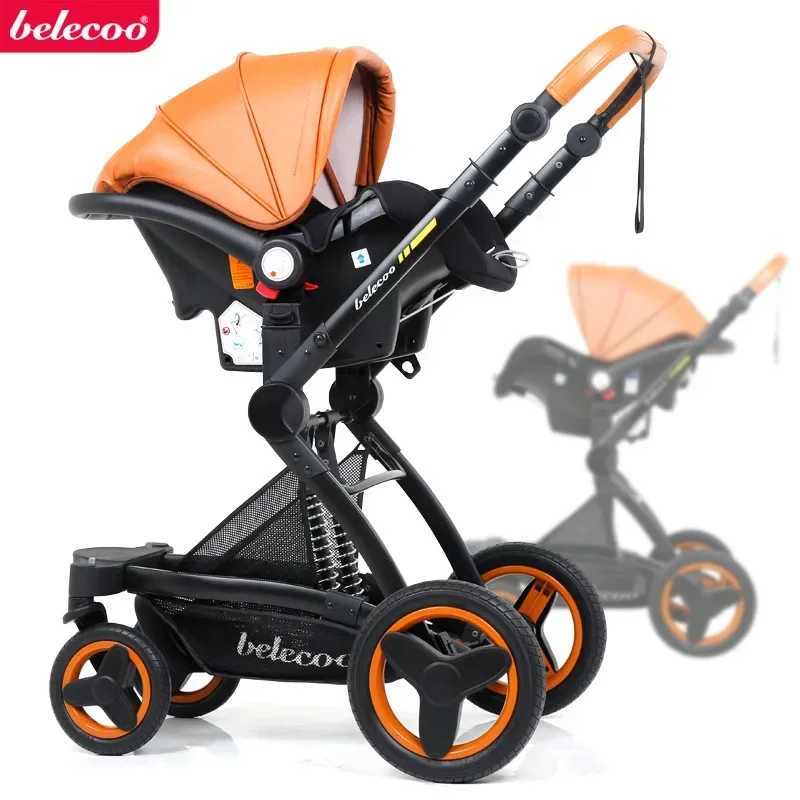 2025 New 3-in-1 Waterproof Pu Leather Luxury Baby Cart with Adjustable Car Seat Handle Mosquito Net Foot Cover W250411