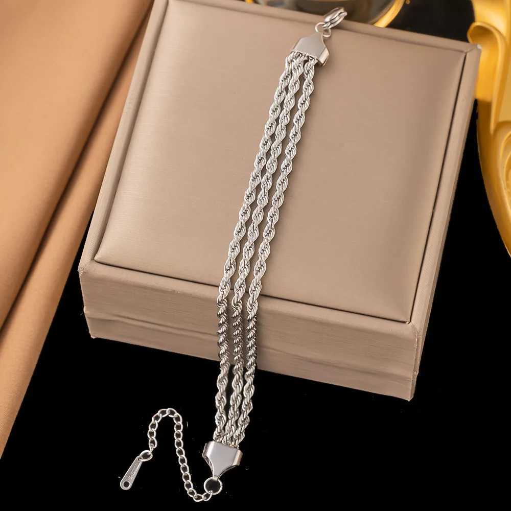 316L Stainless Steel New Fashion Fine Jewelry Minimalism 3-Layers 3 Colors Bead String Charm Chain Bracelets For WomenC250411