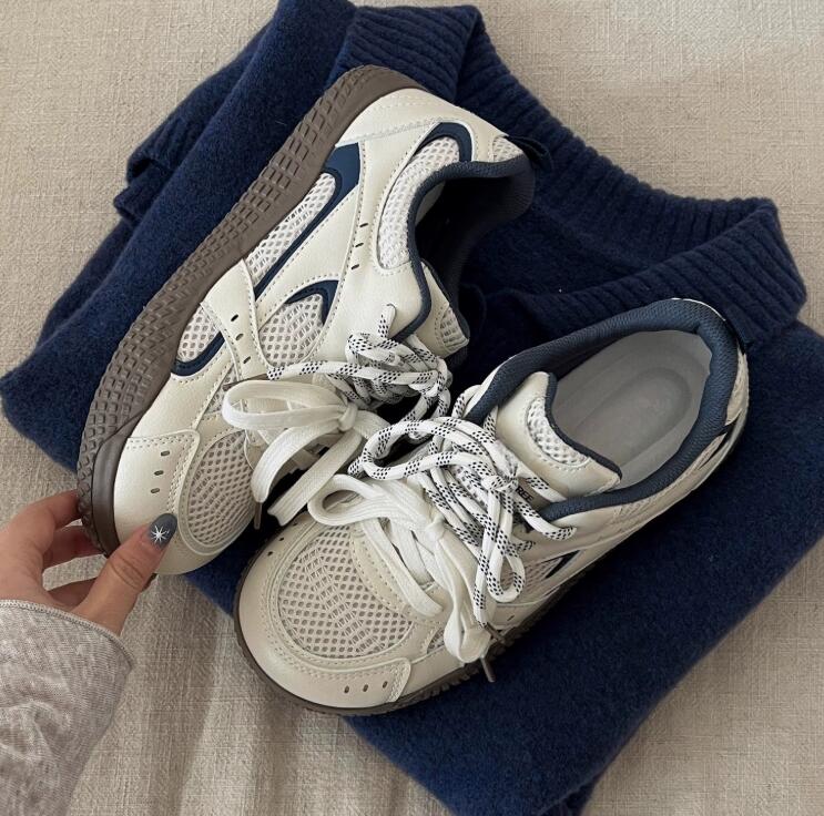 Pink double net German training board shoes for women ugly and cute spring and summer new style chic niche Korean version low top versatile sports whi