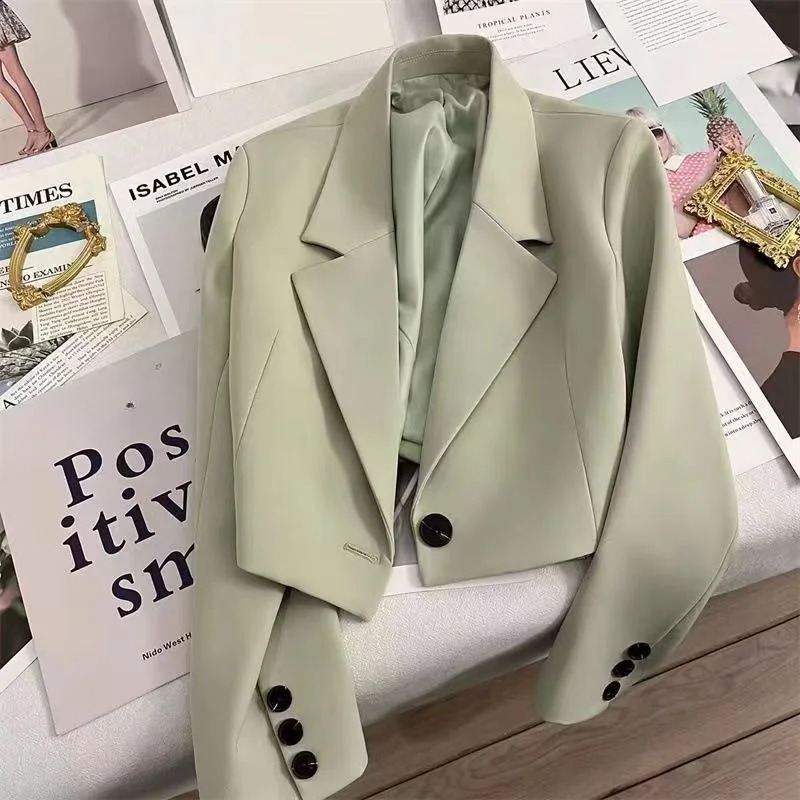 Korean Fashion Office Womens Jacket Casual Matching Set and Coats Single Button Short Trend 250407