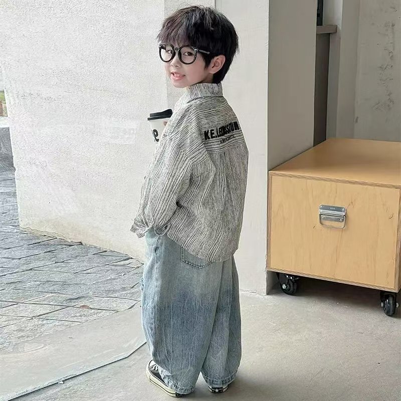 Ddmyshoesvip Boys And Autumn Western Style Loose New Early Spring Striped Shirt Thin Coat