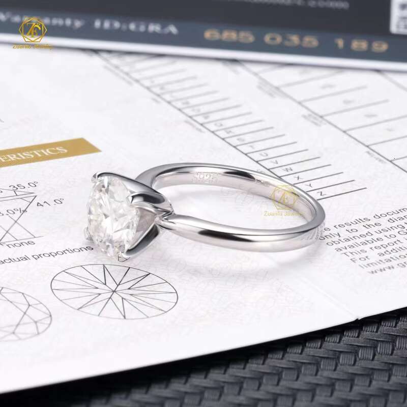 Fine Rings 5mm 8mm 4 Prong Setting D VVS Moissanite Silver Ring Romantic Style Rhodium Plated Jewelry