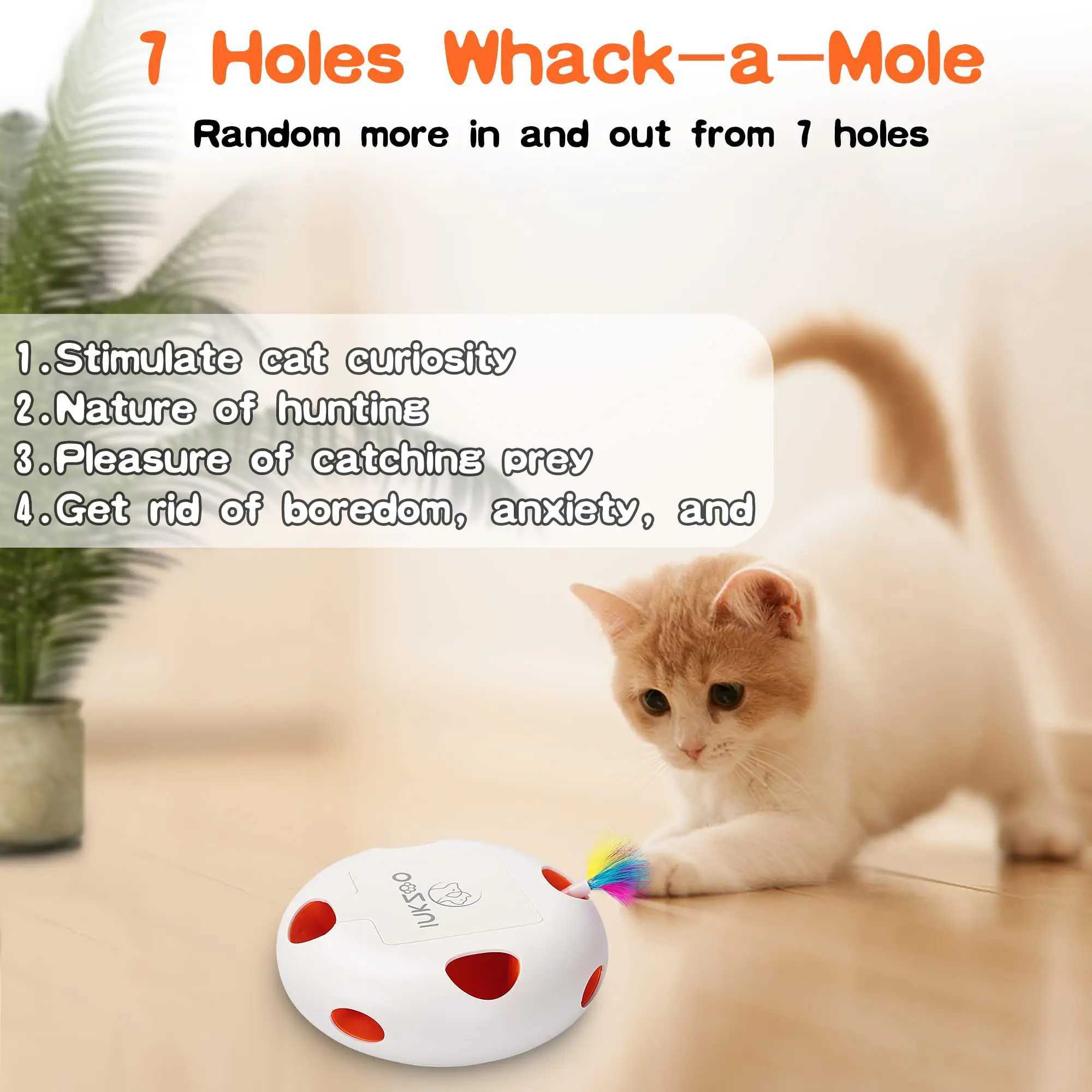 INKZOO Cat Toys Interactive Cat Toys for Indoor Cats Smart Interactive Kitten Toy Automatic 7 Holes Mice Whack-A-Mole Y2504125